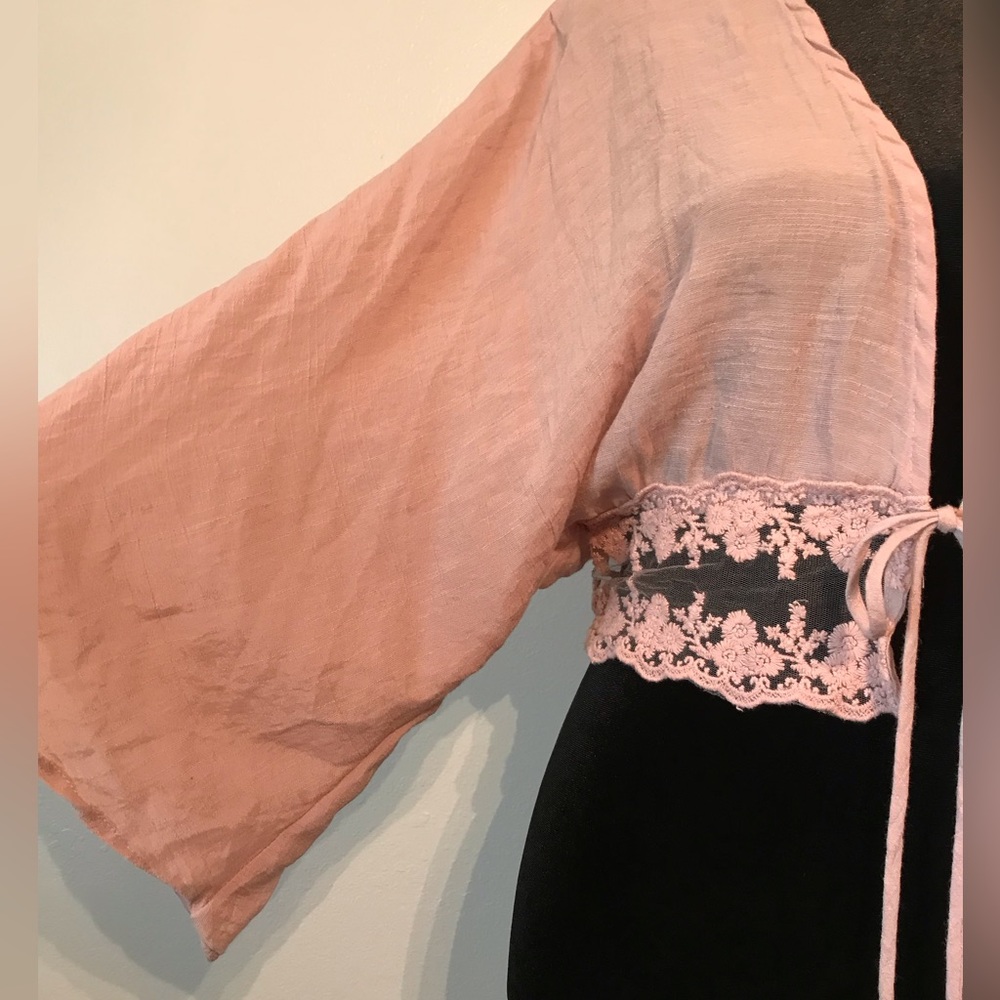 Revamped Women’s Cropped Cover Jacket Size M Kimono Style Sleeves Dusty Pink - Picture 6 of 8